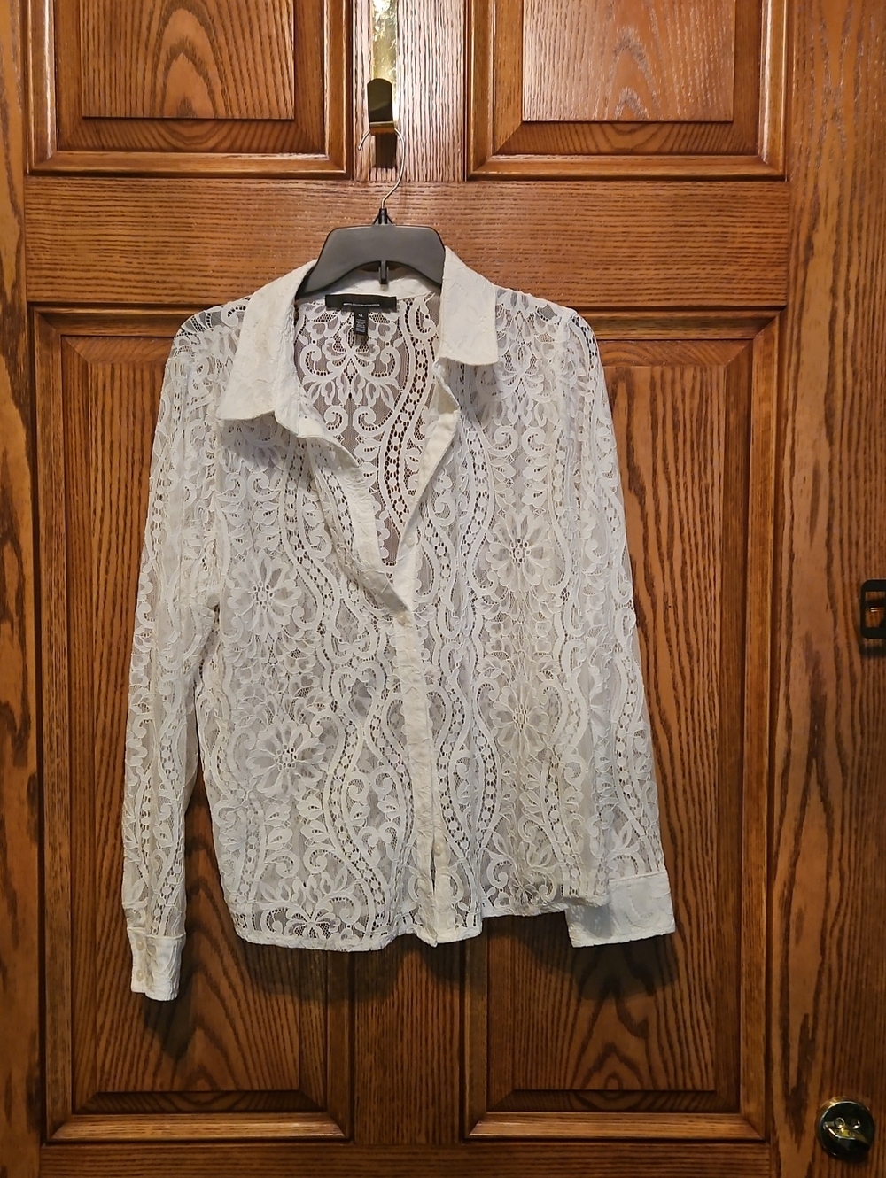 White House Black Market Sheer Lace Button-Up Blouse - Eggshell